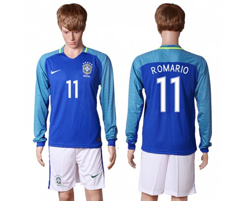Brazil #11 Romario Away Long Sleeves Soccer Country Jersey - Click Image to Close
